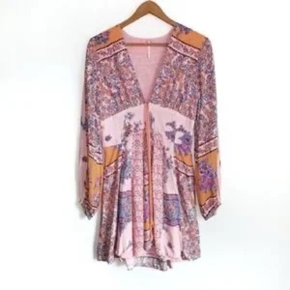 Free People Mixin’ It Up mini dress, peach combo. Size medium